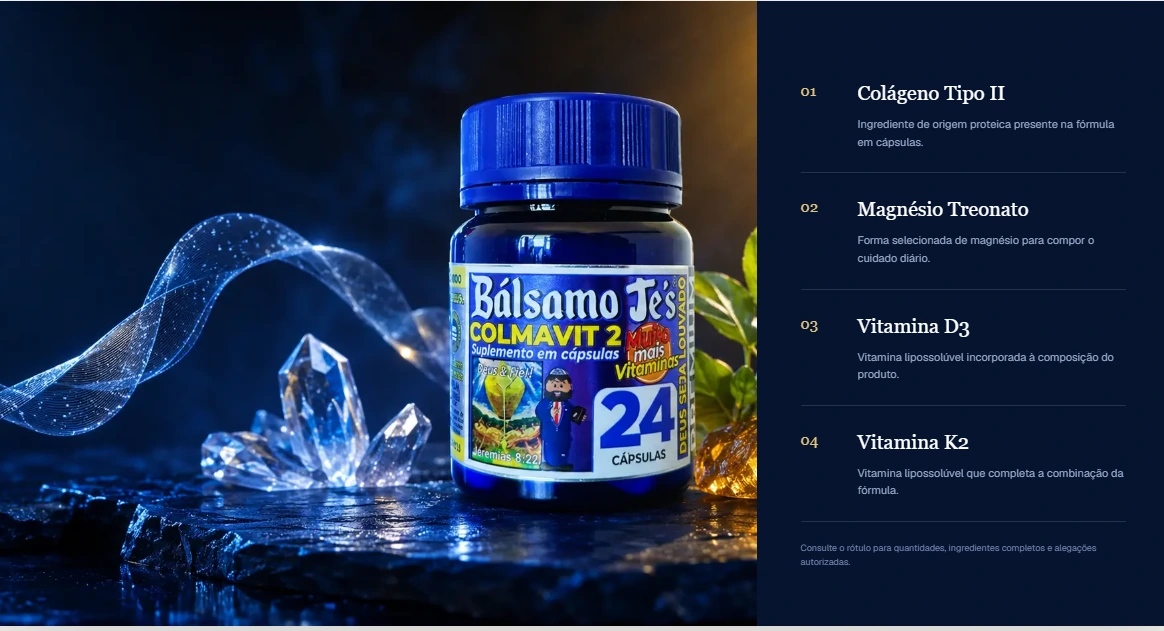 Bálsamo Je’s Colmavit2 e imagem dos ingredientes da fórmula